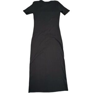 ZARA Black Ribbed Cotton Maxi Dress – M Stretch Knit, Made in Bangladesh